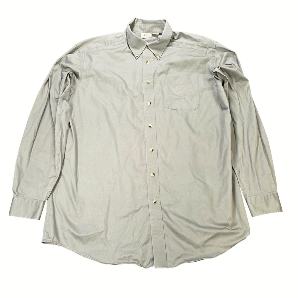 L.L. Bean Button Down Shirt Men's Size XL Tall Green Khaki Cotton Twill  0 WT60